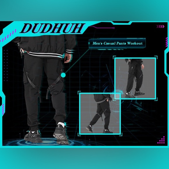 Dudhuh Black Techwear Cargo Jogger Pants Tactical Streetwear Size Small - Picture 12 of 15